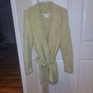 Anthropologie Larkin Shimmer Fuzzy Yellow Sweater Cardigan  Size Medium